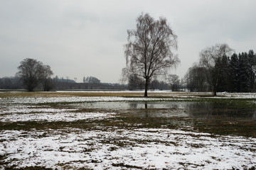 water on fields in winter