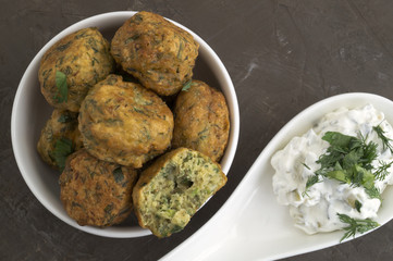 Arabic food, falafel. Balls of chickpeas deep-fried.