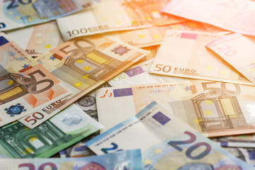 Obraz na płótnie Canvas Background of Euro banknotes