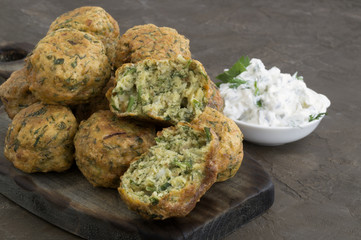 Arabic food, falafel. Balls of chickpeas deep-fried.