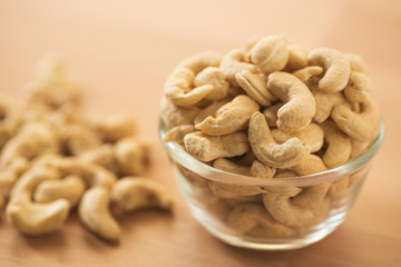 cashew nut in glass bowl