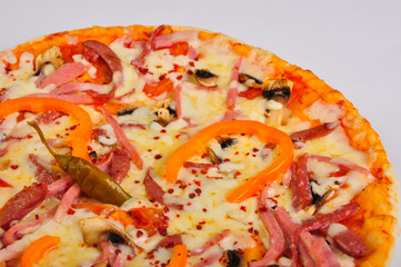 pizza with ham and jalapeno pepper