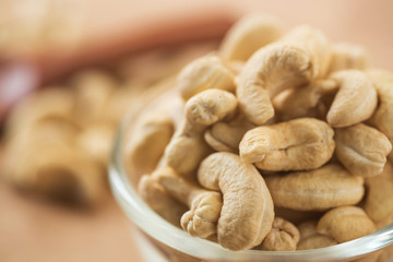 cashew nut in glass bowl