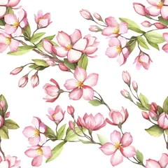 Foto op Canvas Seamless pattern with cherry blossoms. Watercolor illustration. © adelveys