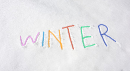 Word Winter with colorful ink written on ice