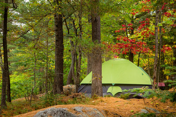 Green Tent In Campground in Woods