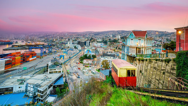 Passenger carriage of funicular  in Valparaiso, Chile.