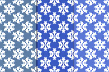 Blue floral ornaments. Set of vertical seamless patterns