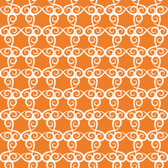White floral ornament on orange. Seamless pattern