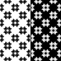 Black and white floral seamless patterns. Set of backgrounds