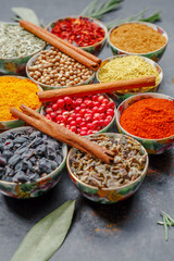 Closeup of asian spice powders cooking ingredients