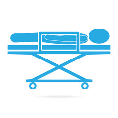 Patient on stretcher medical blue icon, medical concept