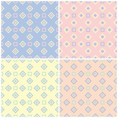 Set of faded colored seamless backgrounds with geometric patterns