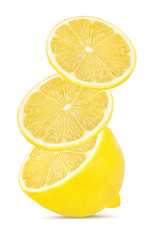 Fresh sliced lemon isolated on white background with clipping path