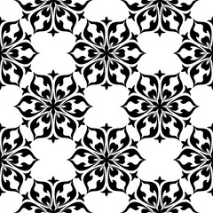 Black floral seamless pattern on white background