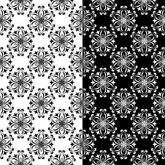 Black and white floral seamless ornaments. Set of backgrounds