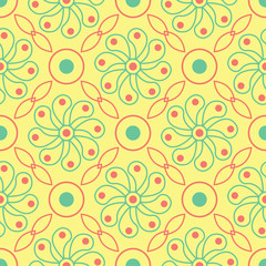 Fototapeta premium Yellow floral seamless pattern. Colored background with pink and green flower design