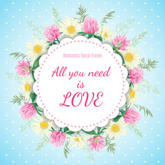 Card with Clover and camomile wreath.