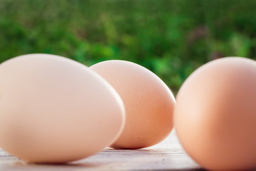Easter pastel speckled eggs, selective copy space background, toning