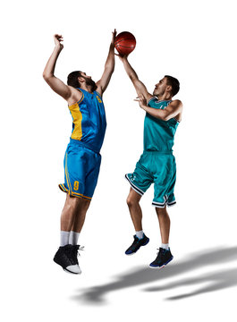 two basketball players gameplay isolated on white