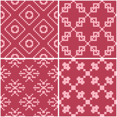 Geometric patterns. Set of pale red seamless backgrounds