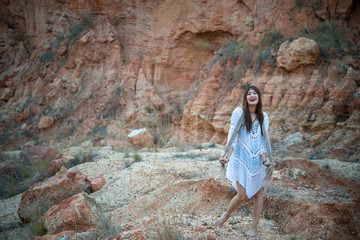 Portrait of bohemian woman on sunset,Lifestyle of modern thailand girl