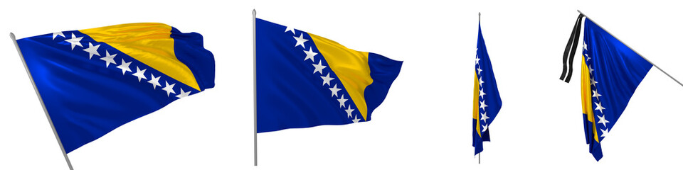 Fluttering, solemn, diplomatic, ceremonial and mourning flag of Bosnia and Herzegovina 3d illustration