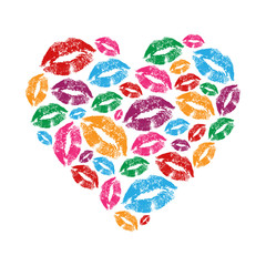 Heart shape made with print kisses - obrazy, fototapety, plakaty