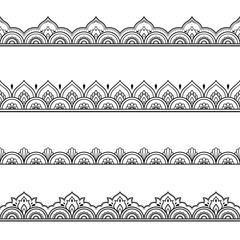 Set of seamless borders for design and application of henna. Mehndi style. Decorative pattern in oriental style.