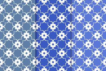 Set of floral ornaments. Blue vertical seamless patterns