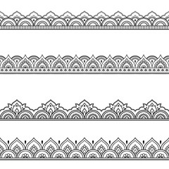 Set of seamless borders for design and application of henna. Mehndi style. Decorative pattern in oriental style.