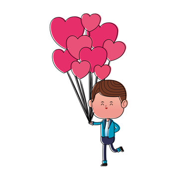Cute boy with balloons vector illustration graphic design