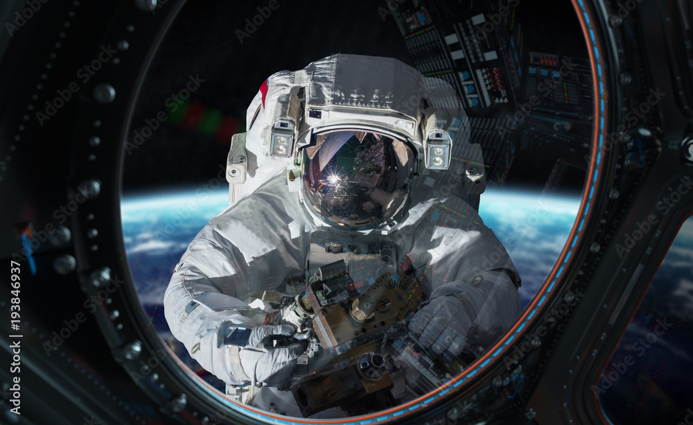 Aufkleber Astronaut working on a space station 3D rendering elements of this image furnished by NASA