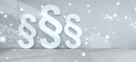 Law icons in interior with connections 3D rendering