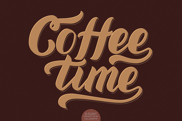 Hand drawn lettering - Coffee time. Elegant modern handwritten calligraphy. Vector Ink illustration. For cards, invitations, prints etc