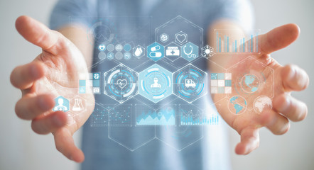 Businessman using digital medical interface 3D rendering