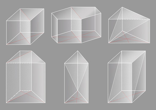 3d basic shapes. Prism. Cross-section.