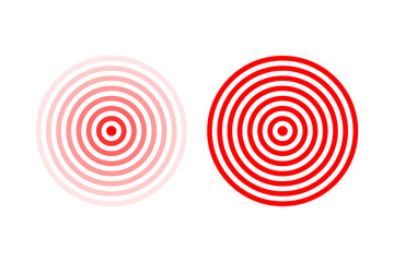 Targets or pain location symbol set. Red vector pain location signs isolated on white background.