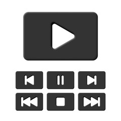 Media player black icon set. Vector play, stop, pause and other buttons for multimedia devices or mobile app isolated on white.