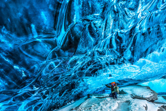 Traveler in the ice cave