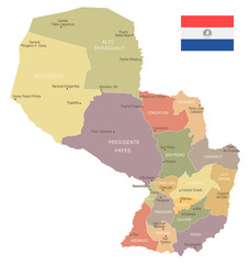 Paraguay - vintage map and flag - Detailed Vector Illustration