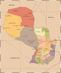 Paraguay Map - Vintage Detailed Vector Illustration