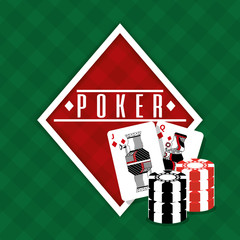 poker sign diamond cards and chips gamble green background vector illustration