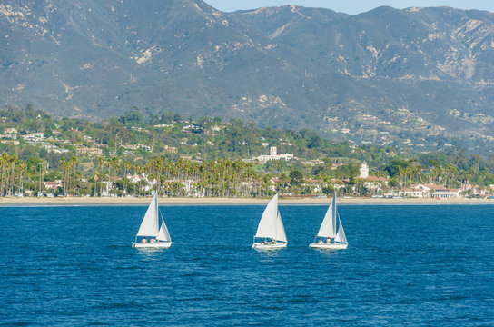 Fototapeta Luxury yachts at Sailing regatta in Santa Barbara