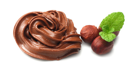 chocolate cream with hazelnut isolated on white background
