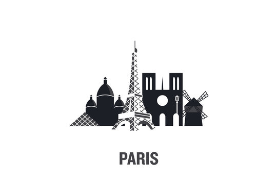 Minimalist illustration of Paris principal buildings. Flat vector design.
