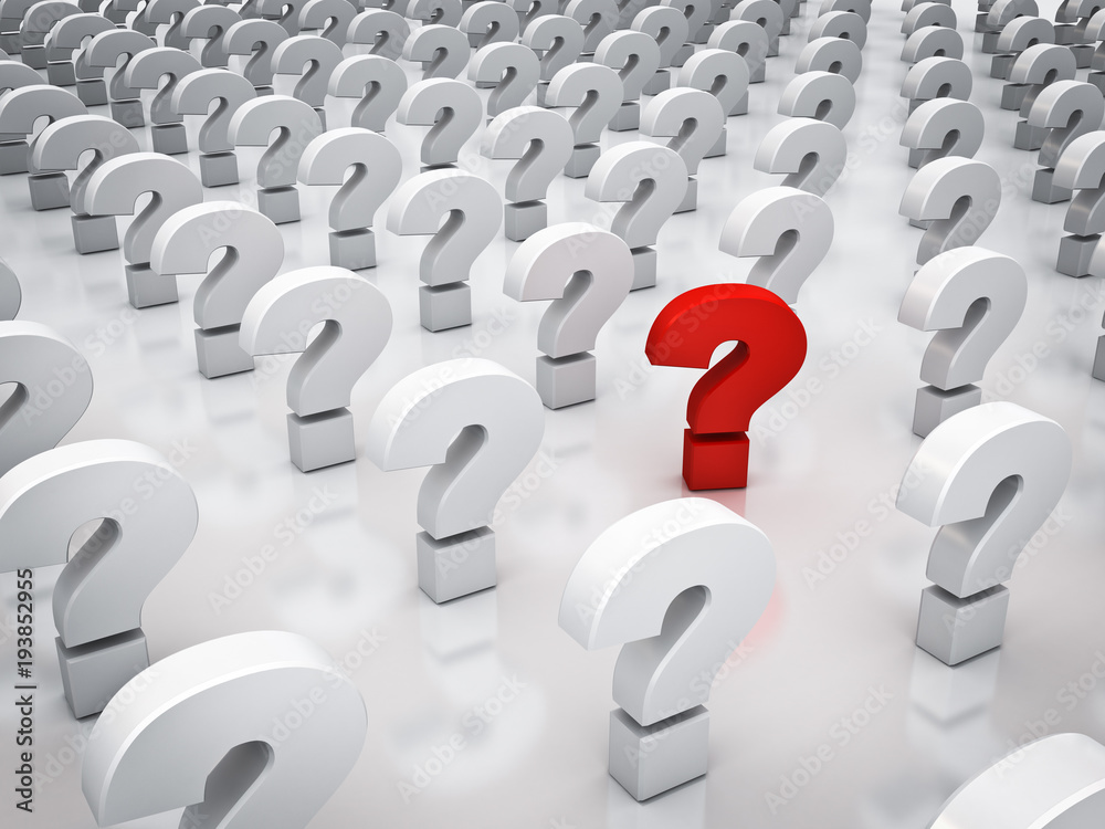 Leinwandbilder One red question mark among white question marks different concept . 3D rendering.