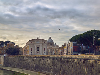 Scenic view from embankment of Tiber River in Rome, Italy
