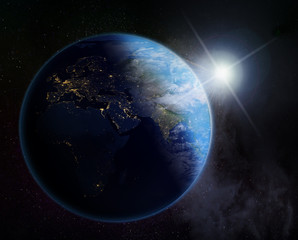 vision of  sunrise over the Earth ,Europe, Asia and Africa- Elements of this image furnished by NASA