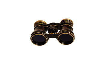 Vintage binoculars on a white background close-up. There is a way.
